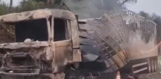 Carreta é consumida pelas chamas e provoca interdição total da BR-174 no Amazonas