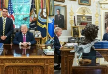 Trump compartilha registro de visita de Flávio Bolsonaro ao Salão Oval