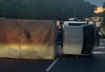 Acidente com caminhão-baú provoca congestionamento próximo ao Aeroporto de Manaus