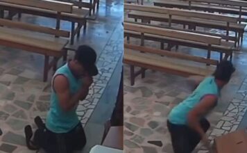 Vídeo! Homem finge rezar, se ajoelha e furta doações em igreja