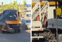 Coletivo ‘Amarelinho’ fica danificado após colisão com veículo do Detran na zona norte