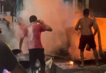 Fogo toma frente de estabelecimento e mobiliza moradores no Jorge Teixeira em Manaus