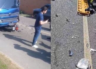 Motociclista de aplicativo fica ferido após grave acidente com caminhão na Zona Oeste de Manaus