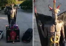Mulher gasta R$ 100 mil para erguer estátua gigante do Diabo