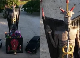 Mulher gasta R$ 100 mil para erguer estátua gigante do Diabo