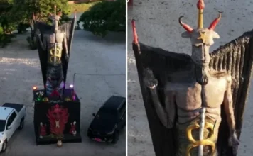 Mulher gasta R$ 100 mil para erguer estátua gigante do Diabo