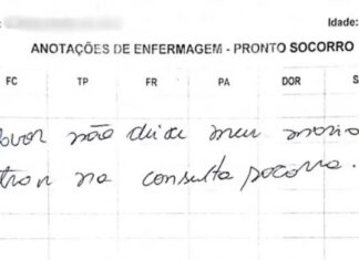 Mulher escreve pedido de socorro em prontuário e denuncia marido por violência
