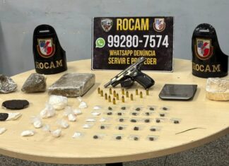 Ação da Rocam termina com apreensão de drogas e pistola no bairro Alvorada