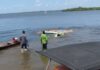 Caminhão é engolido por rio em Maués e mercadorias aparecem na superfície