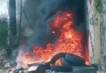 Incêndio em pilha de pneus mobiliza Corpo de Bombeiros na Zona Norte de Manaus
