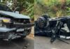 Motorista fica preso às ferragens após avançar cruzamento, bater em picape e capotar em Manaus