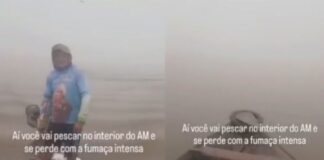 Pescadores se perdem na fumaça no rio Manacapuru e vídeo viraliza