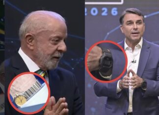No debate da Band, Lula usa relógio de R$ 42 mil, enquanto Flávio Bolsonaro usa modelo de R$ 449