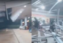 Teto desaba de repente enquanto motociclista aguardava chuva passar em Iranduba; veja vídeo